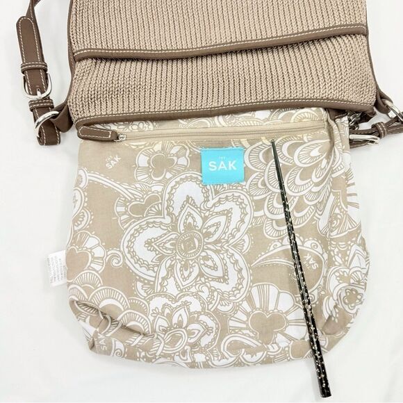 The Sak MISSY Taupe Brown Crochet Woven Faux Leather Single Strap Shoulder Bag - Picture 12 of 16